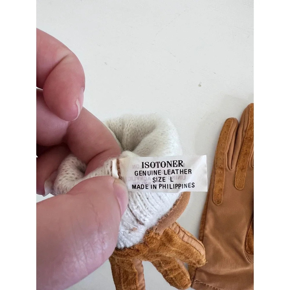 Isotoner‎ Gloves Mustard Yellow Vintage 70s Leather Suede Driving Gloves Size L
